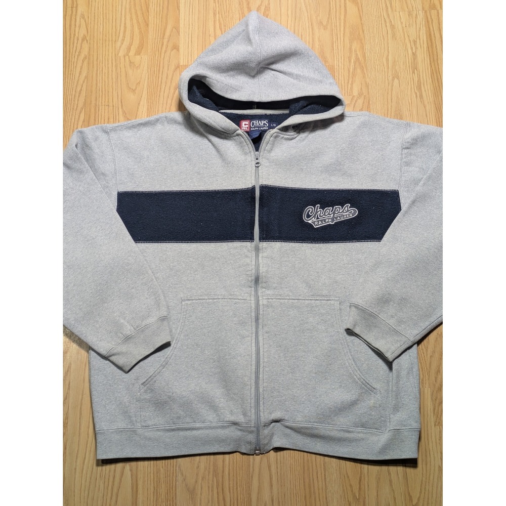 Chaps Mens Vintage Y2K Full Zip Hoodie Gray Blue Large